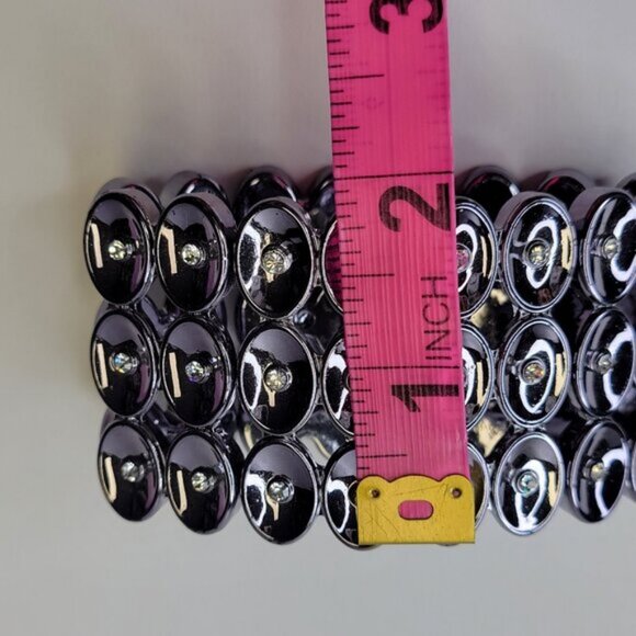 Light Hematite Tone Stretch Wide Bracelet Lightweight Stretch Bracelet - Picture 8 of 9